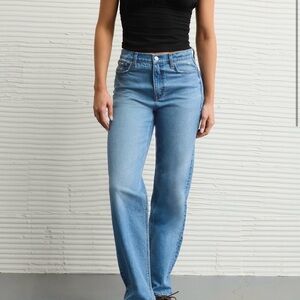 American Eagle Outfitters Light Blue Super High-Rise Baggy Straight Leg Jeans